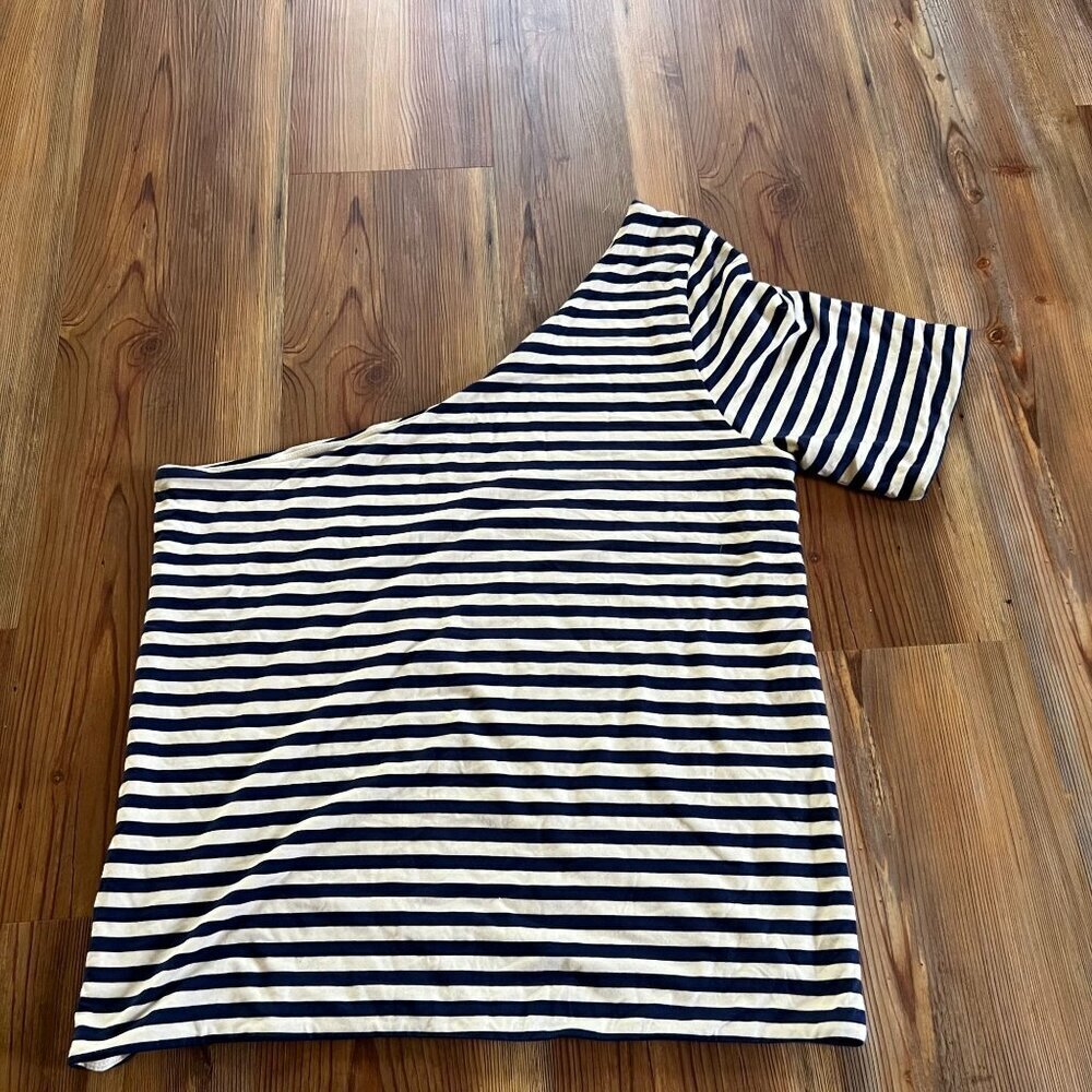 J.CREW‎ XXL FormKnit One-Shoulder Top Striped Elbow Sleeve Stretch Modal Knit - Picture 2 of 10